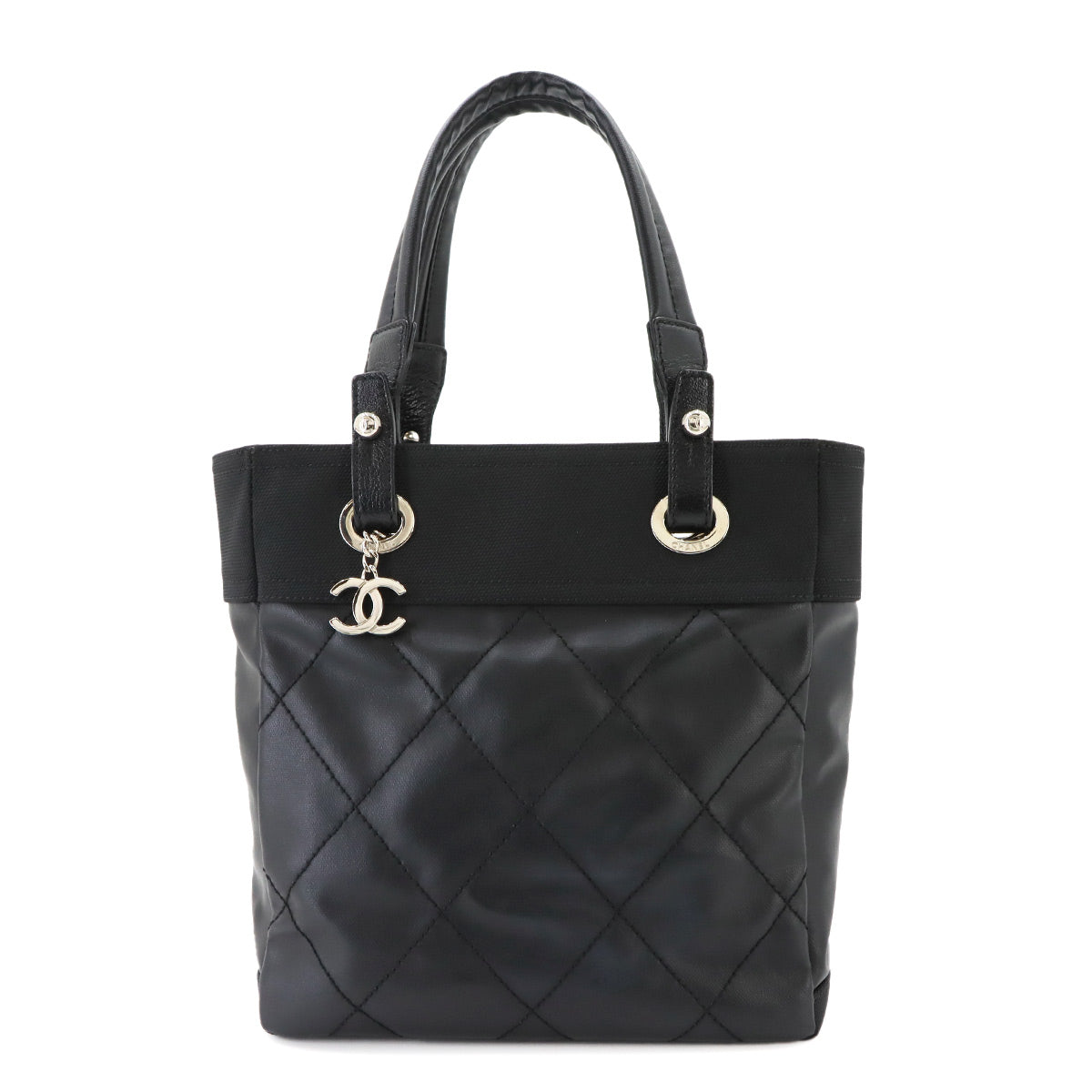Paris Biarritz PM Tote Bag PVC Nylon Leather Black A34208 Purse