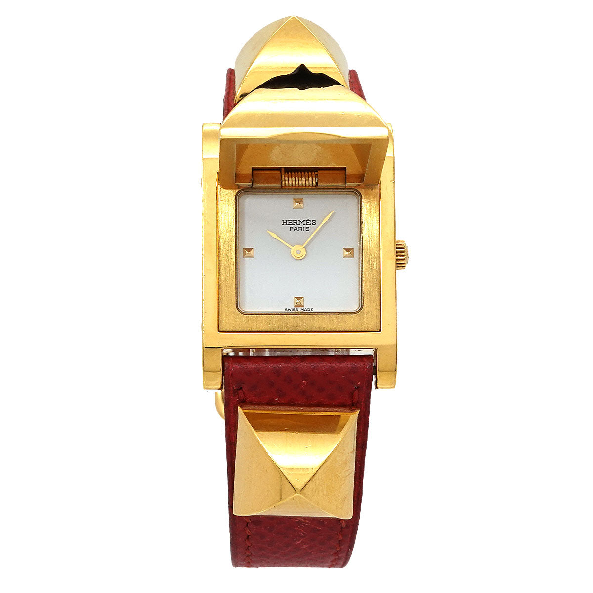 Medor Vintage pyramid Gold studs Quartz White Dial Ladies