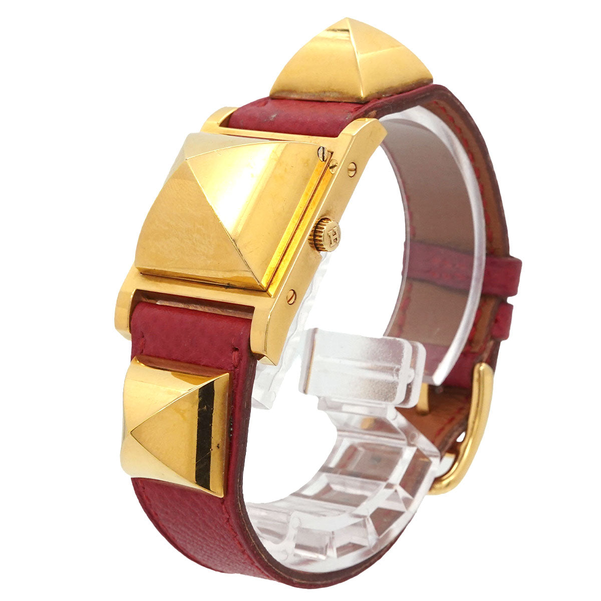 Medor Vintage pyramid Gold studs Quartz White Dial Ladies