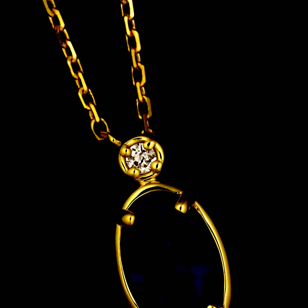 Lapis Lazuli Sapphire Diamond Necklace 18K YG 750