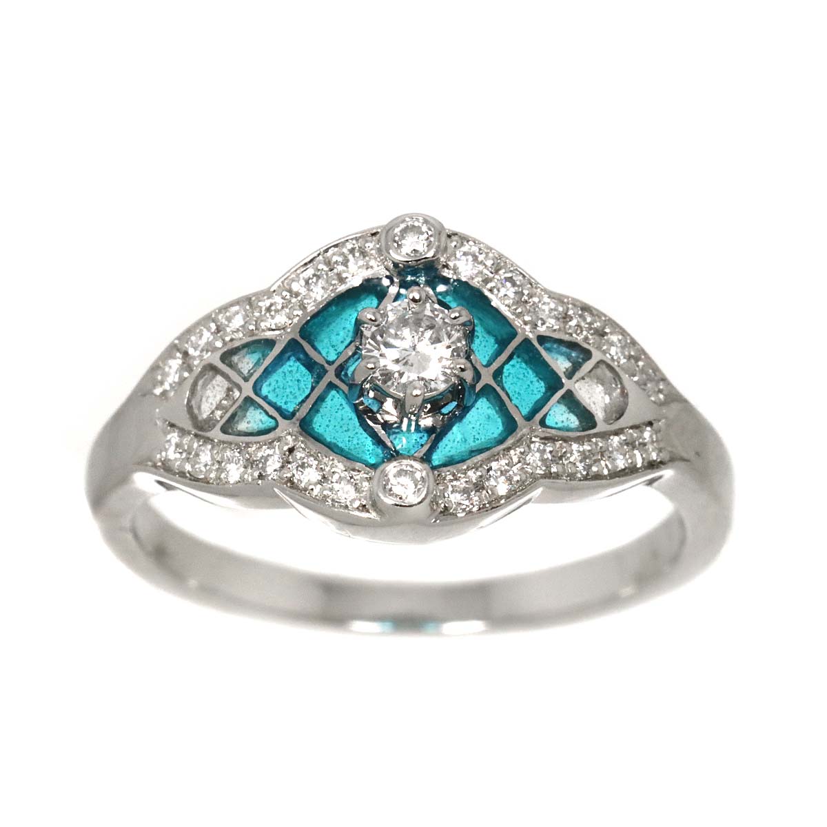 Enamel Diamond 0.11ct/0.10ct Ring Pt size5.25(US)