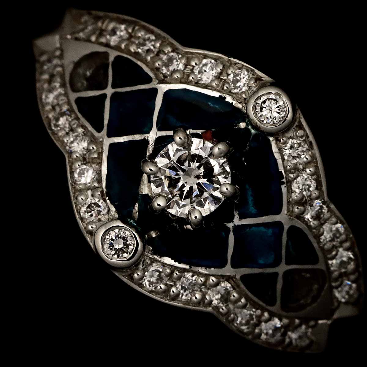 Enamel Diamond 0.11ct/0.10ct Ring Pt size5.25(US)
