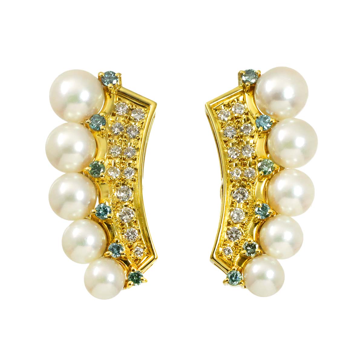 Akoya Pearl 8.2mm Diamond Earrings Clip on 18K YG 750