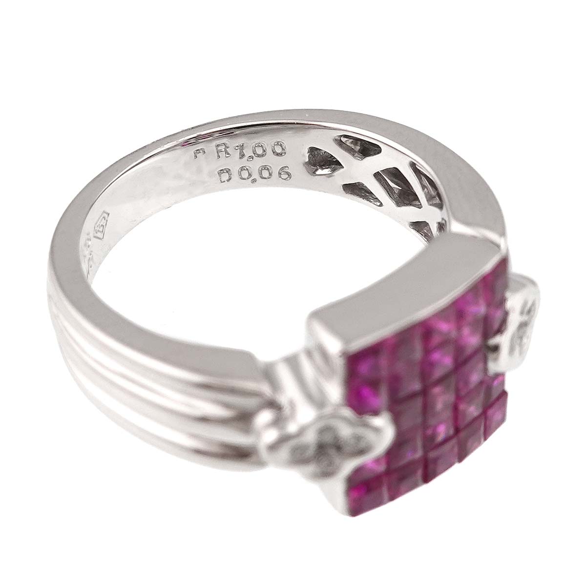 Ruby Diamond Ring 18K WG 750 size5.25(US)