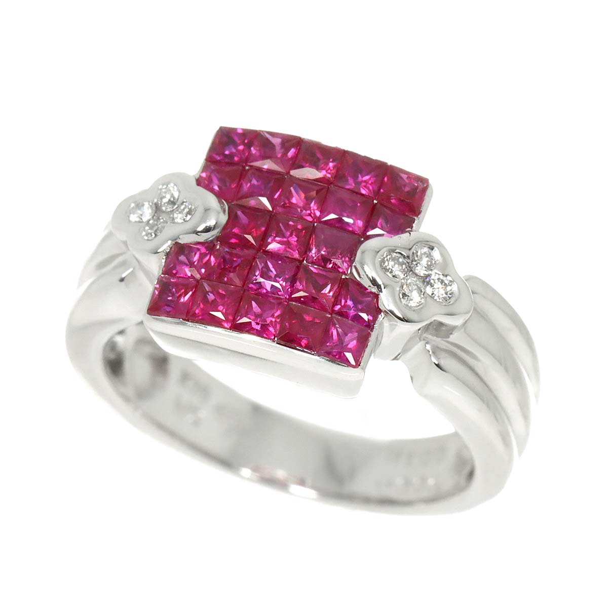Ruby Diamond Ring 18K WG 750 size5.25(US)