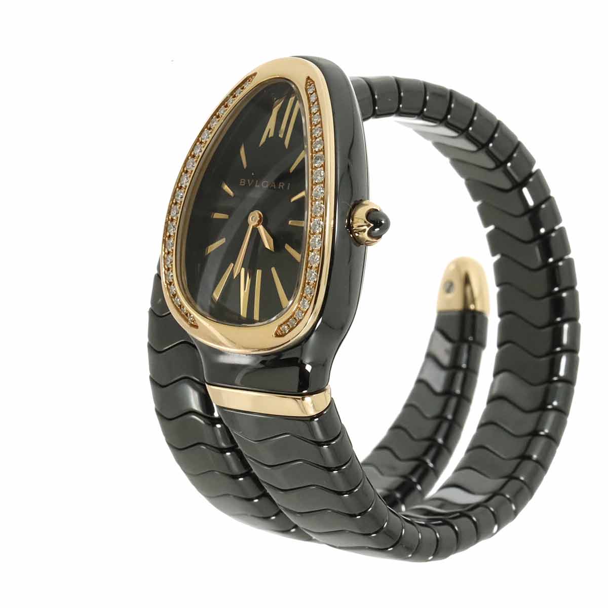 Serpenti SPC35BG Quartz K18PG Ceramic Ladies Watch