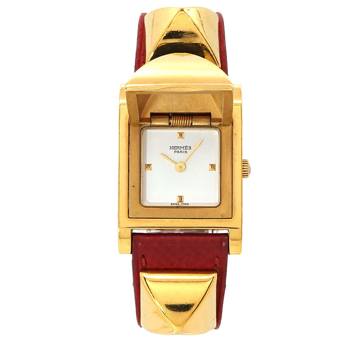 Medor Vintage pyramid Gold studs Quartz White Dial Ladies