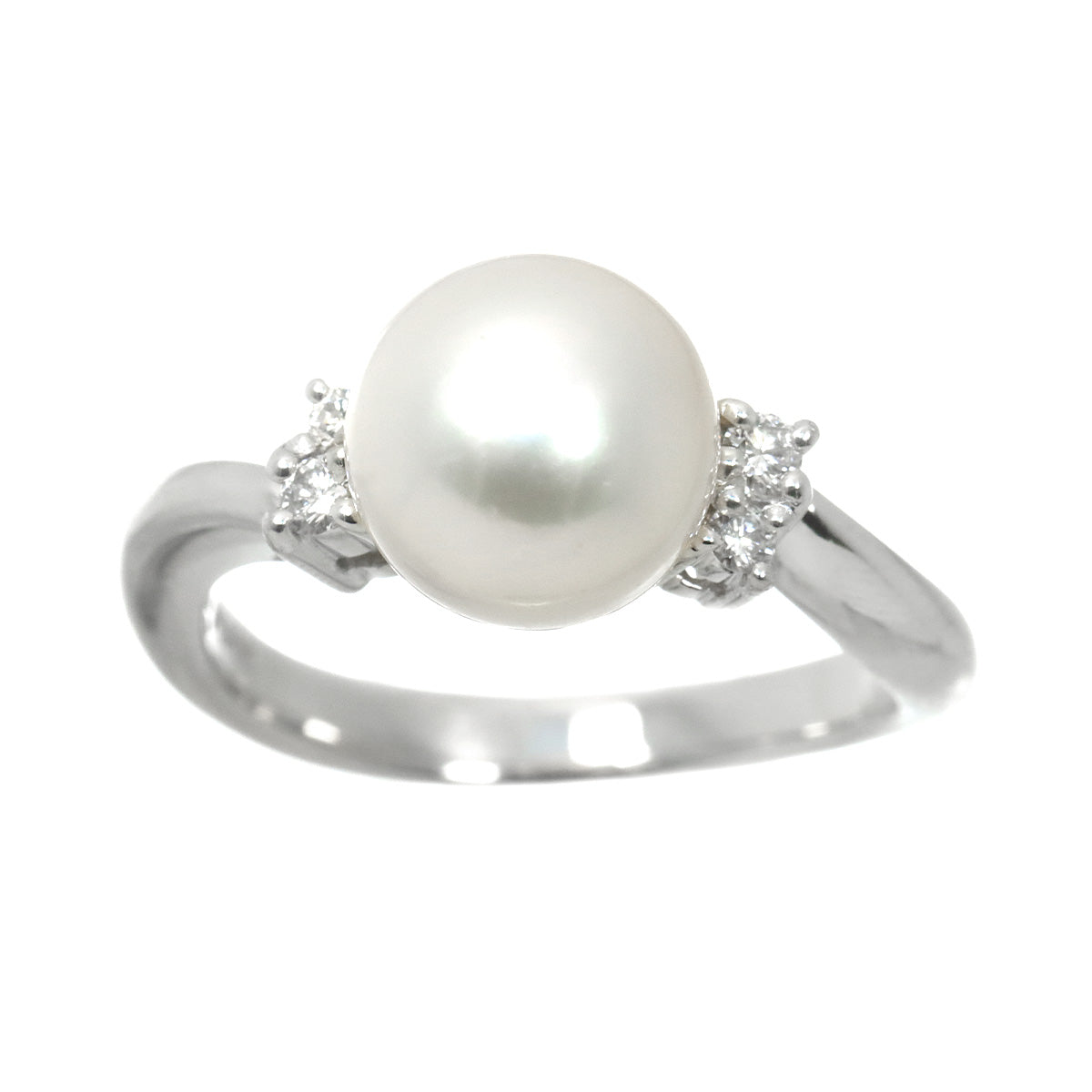 Akoya Pearl 8.7mm Diamond 0.10ct Ring Pt size6(US)
