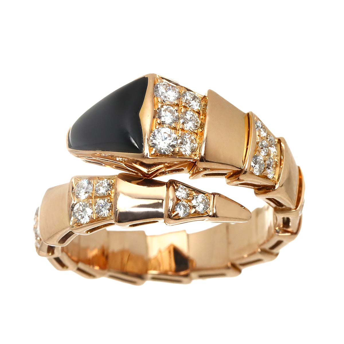 Serpenti Viper Onyx Diamond Ring 18K PG 750 sizeL 7.25(US)