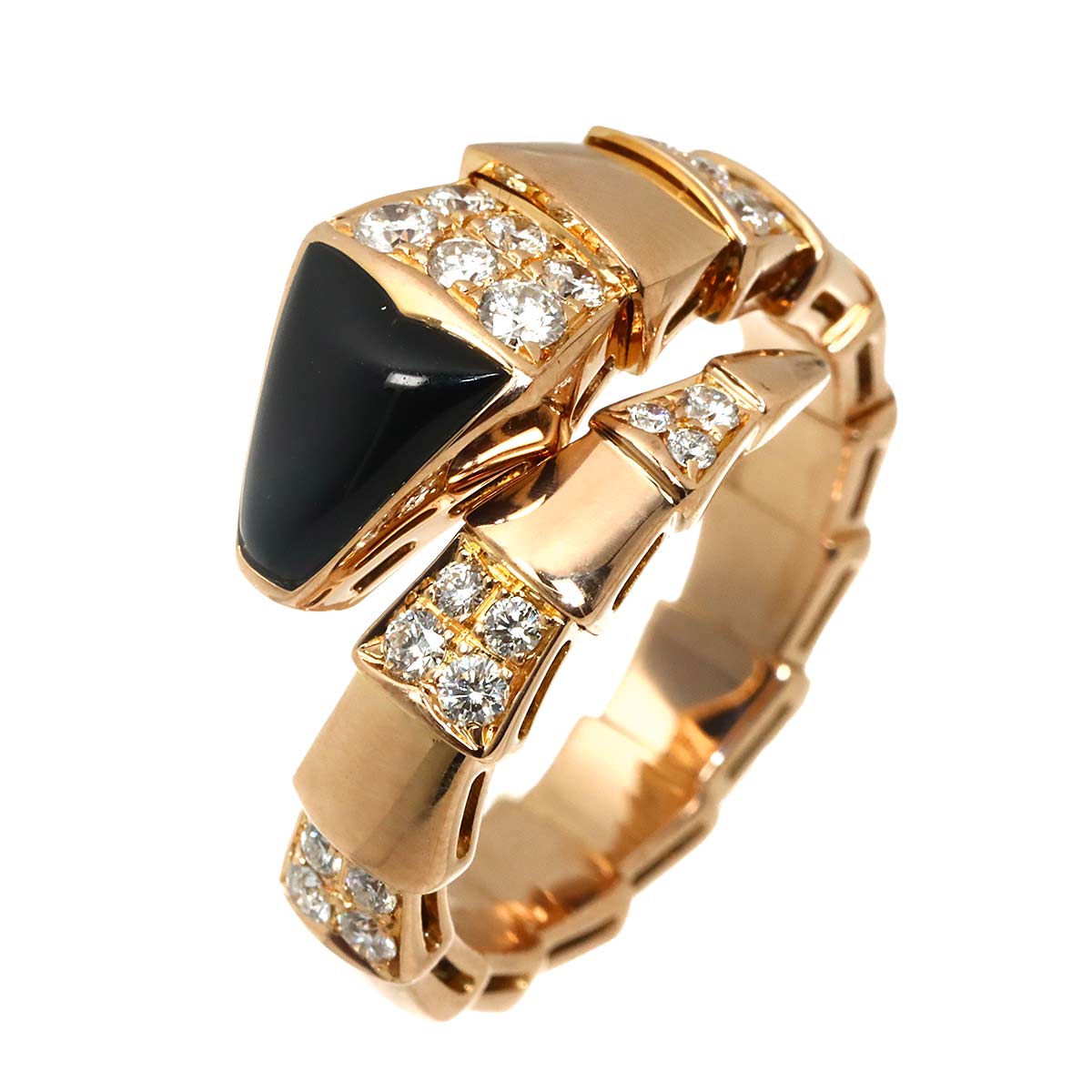 Serpenti Viper Onyx Diamond Ring 18K PG 750 sizeL 7.25(US)