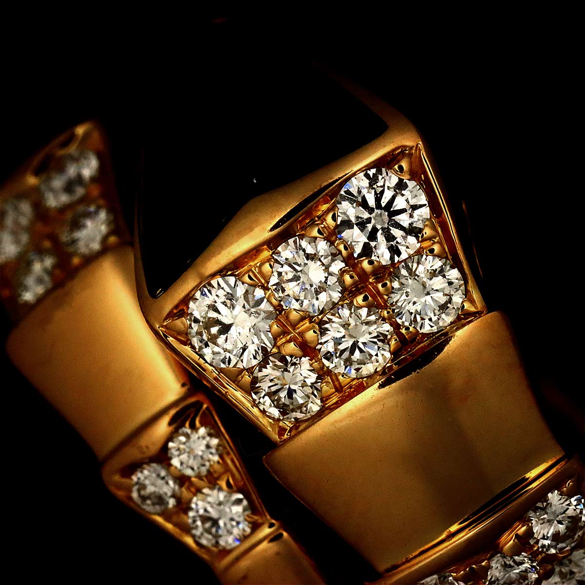 Serpenti Viper Onyx Diamond Ring 18K PG 750 sizeL 7.25(US)