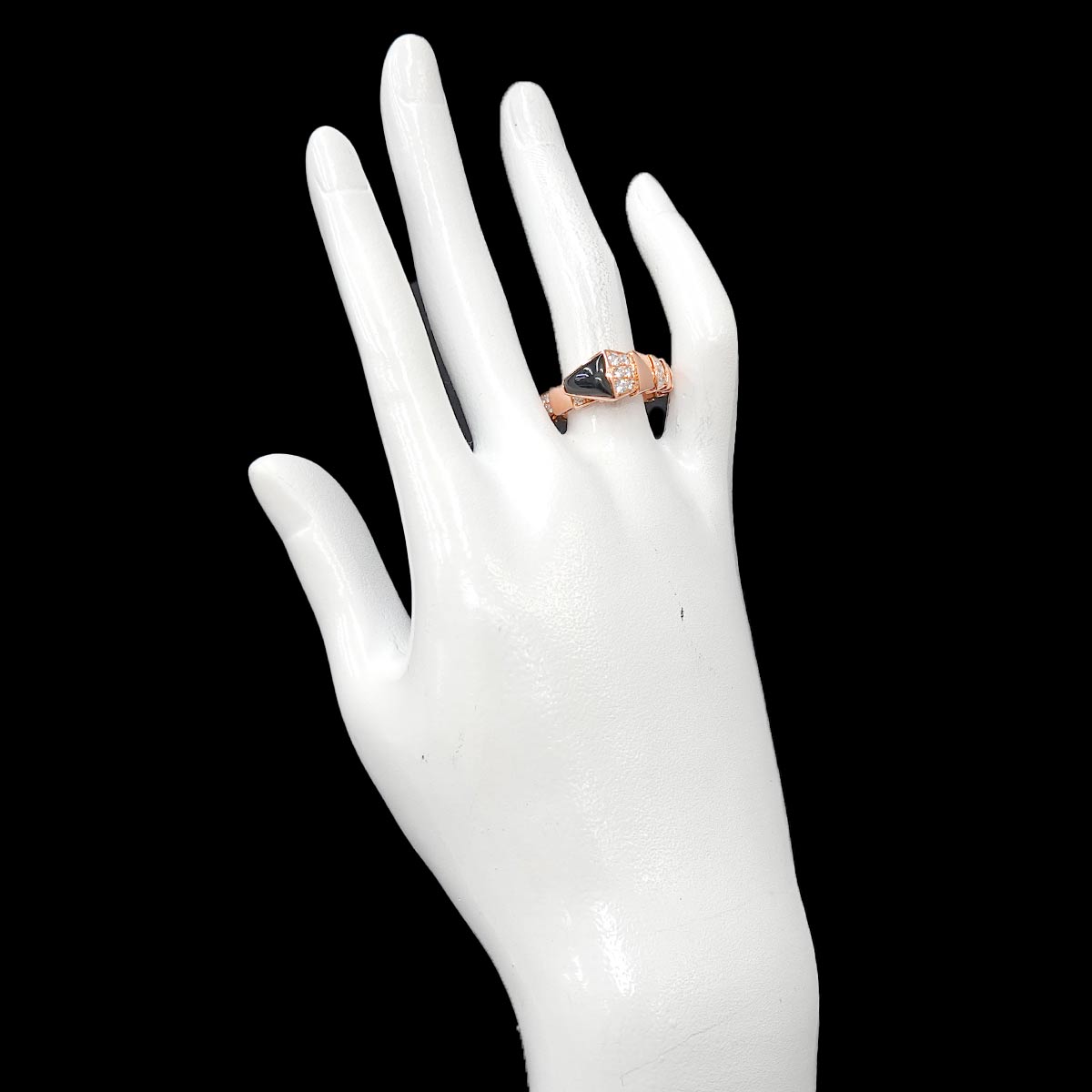 Serpenti Viper Onyx Diamond Ring 18K PG 750 sizeL 7.25(US)