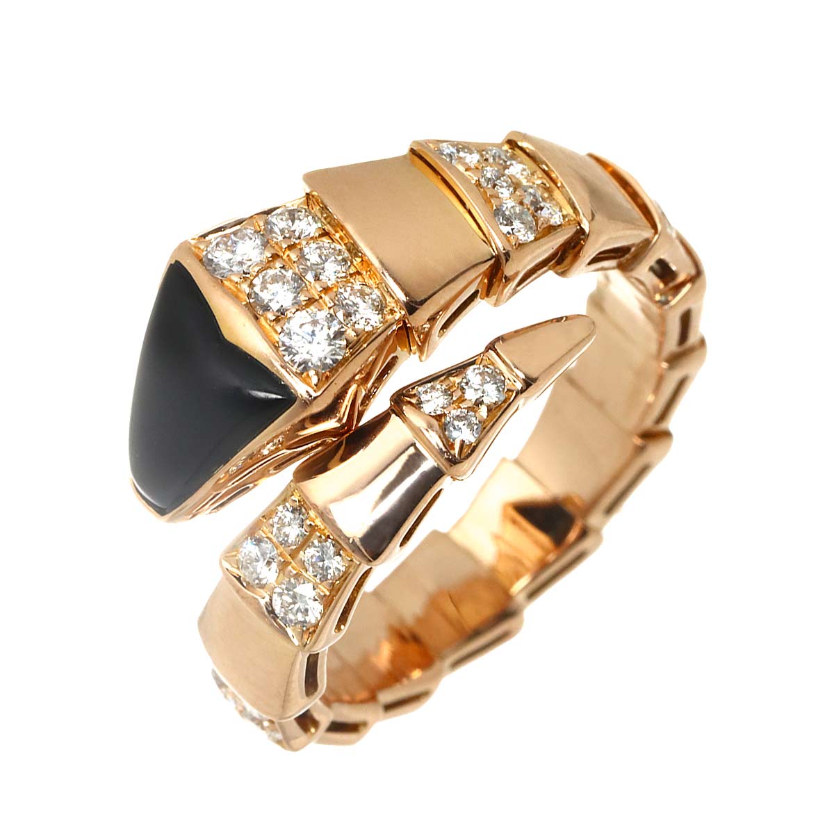 Serpenti Viper Onyx Diamond Ring 18K PG 750 sizeL 7.25(US)