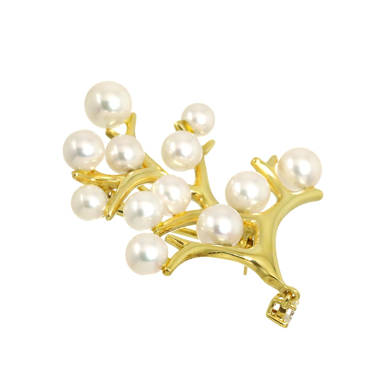 Akoya pearl 5.1-3.7mm Diamond Brooch 18K Yellow Gold 750