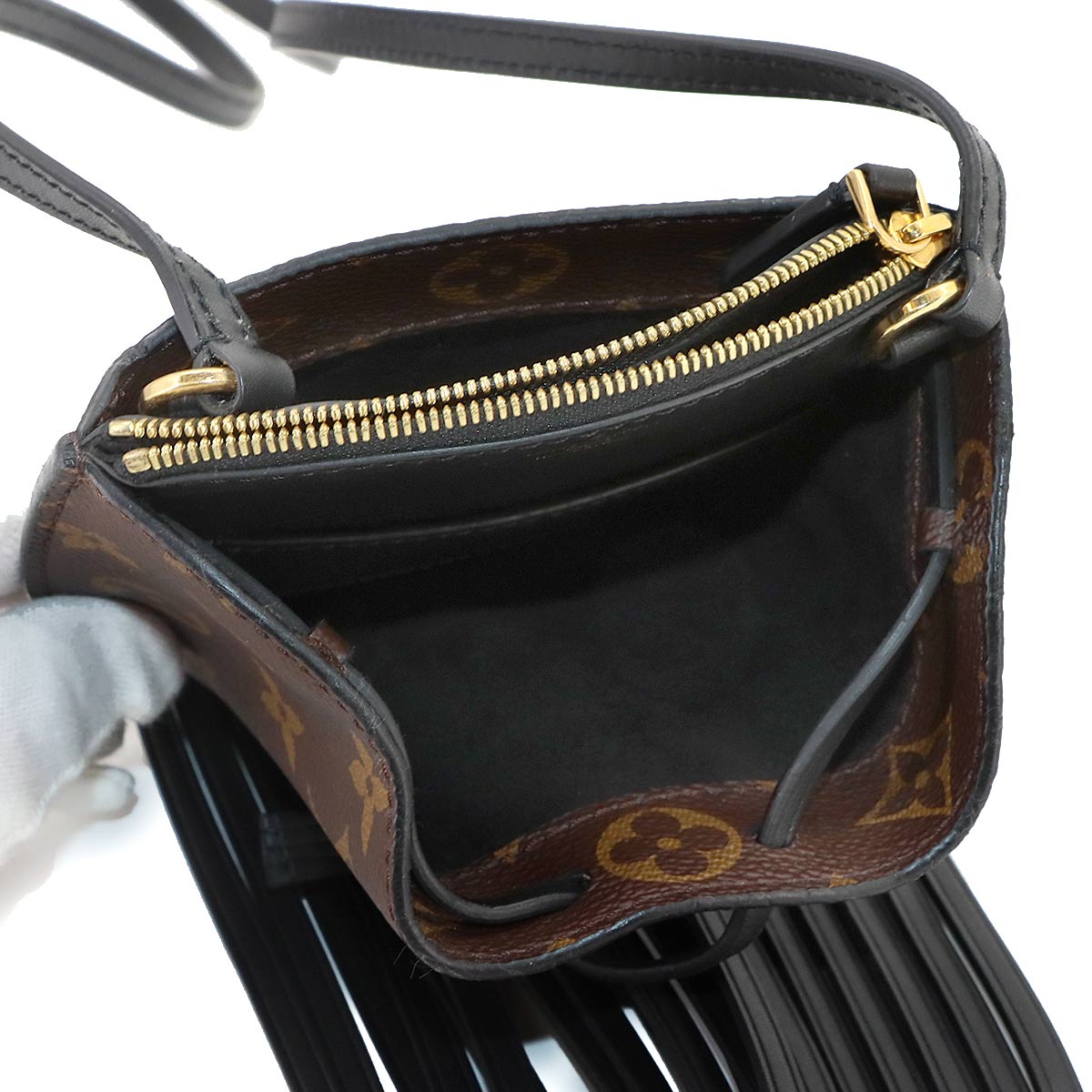Monogram Fringed Mini Noe Shoulder Bag Brown M67802