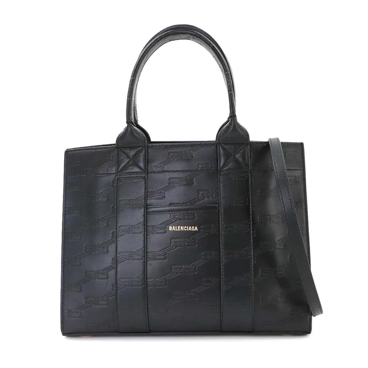 BB Monogram Hardware Small Tote Shoulder Bag Black 714187