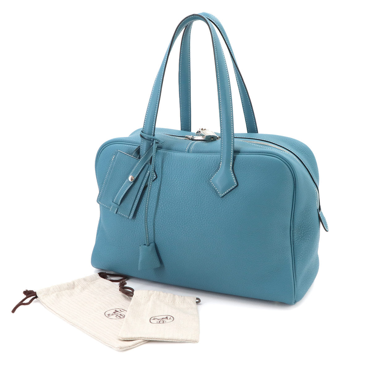 Victoria 35 Hand Bag Taurillon Clemence Bleu Jean Purse