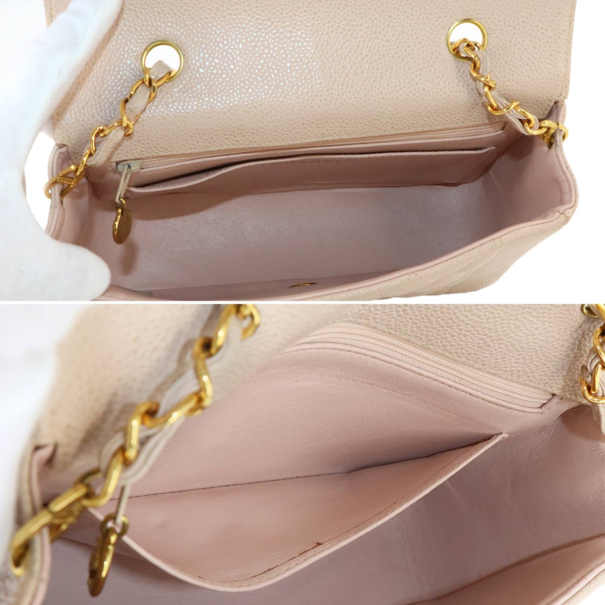 Diana Matelasse 22 Chain Shoulder Bag Leather Pink beige