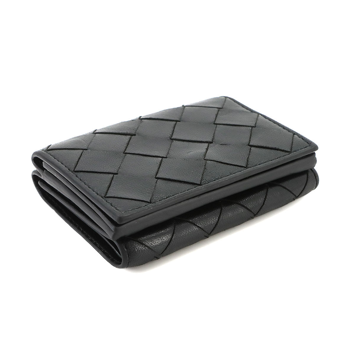Intrecciato Compact Wallet Leather Black 666944