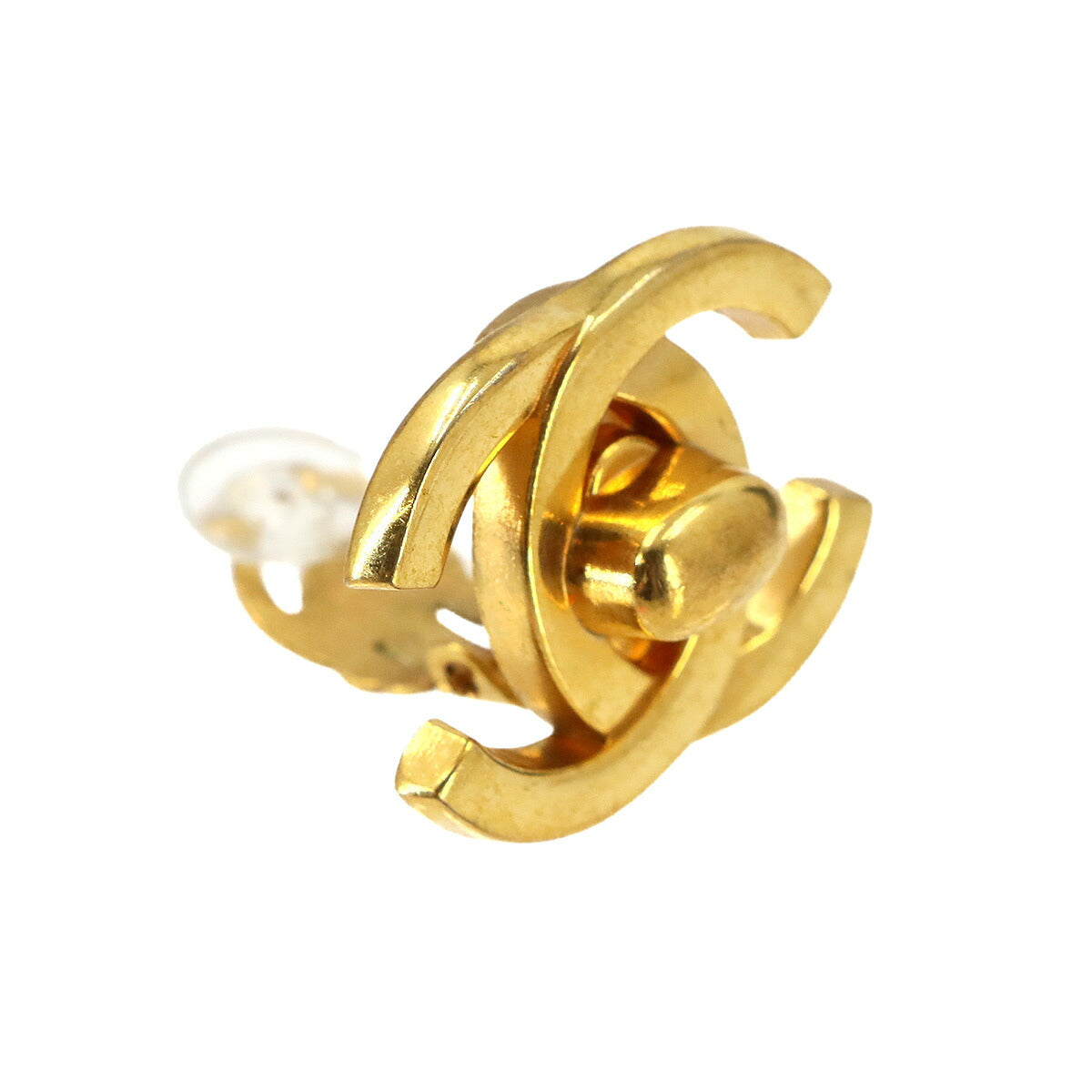 Turn Lock Coco Logos Earring Gold 96P Vintage