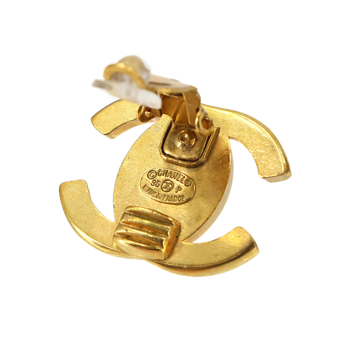 Turn Lock Coco Logos Earring Gold 96P Vintage