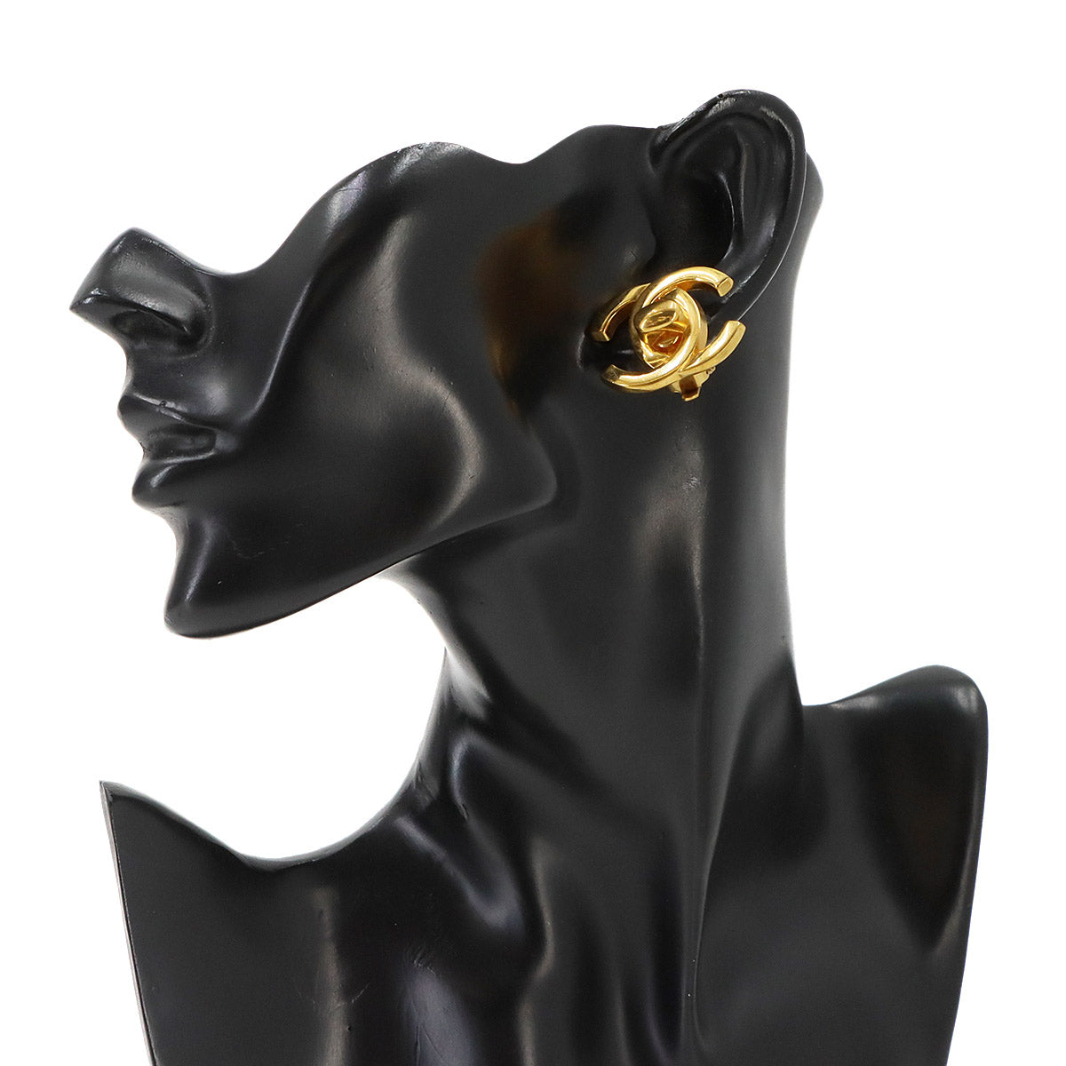 Turn Lock Coco Logos Earring Gold 96P Vintage