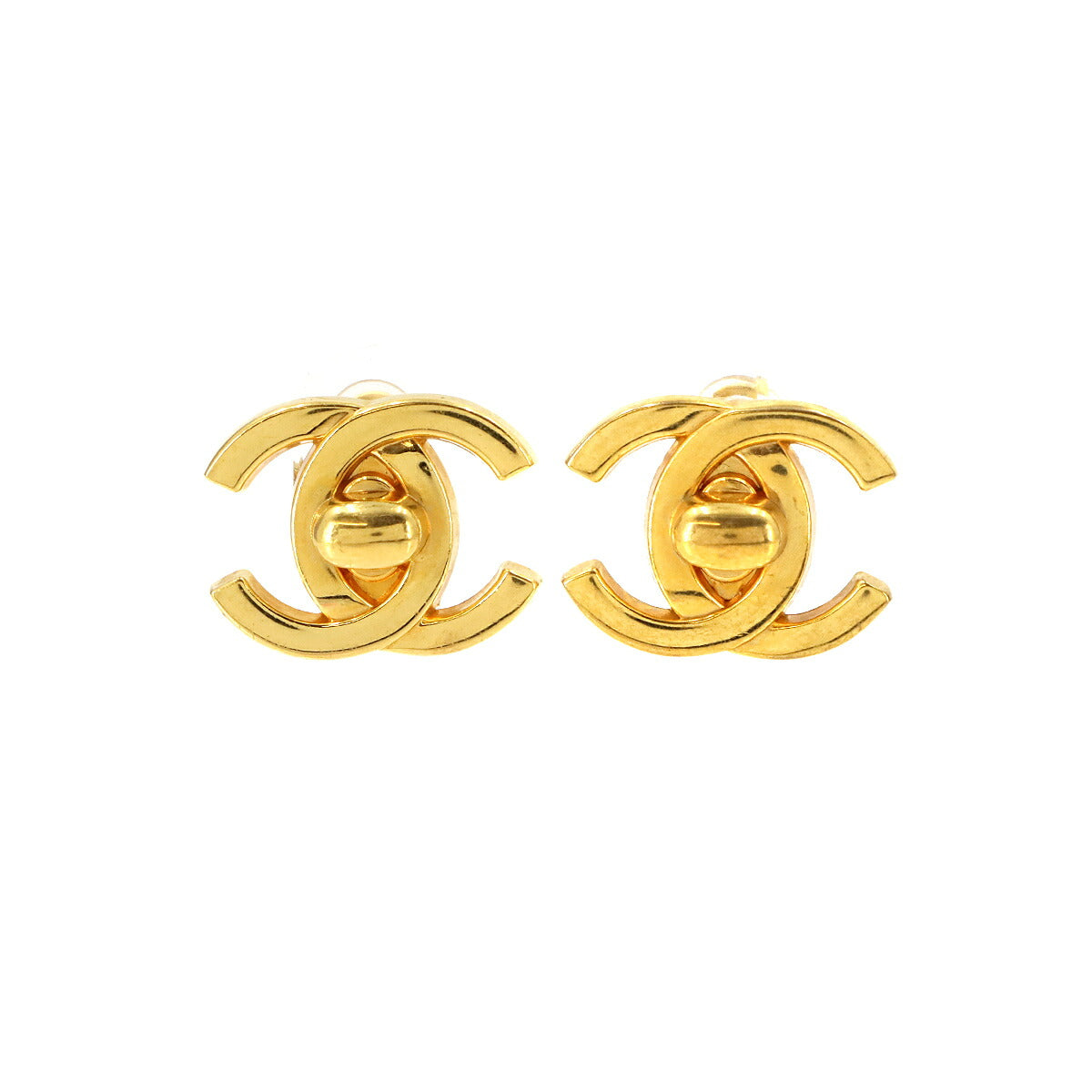 Turn Lock Coco Logos Earring Gold 96P Vintage