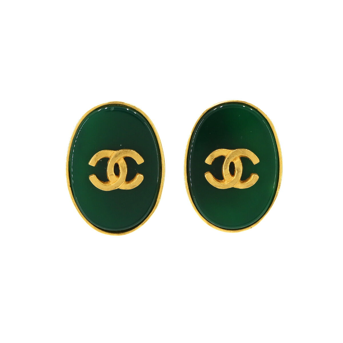 Coco Earrings Oval type Green Gold 95A Vintage Accessory