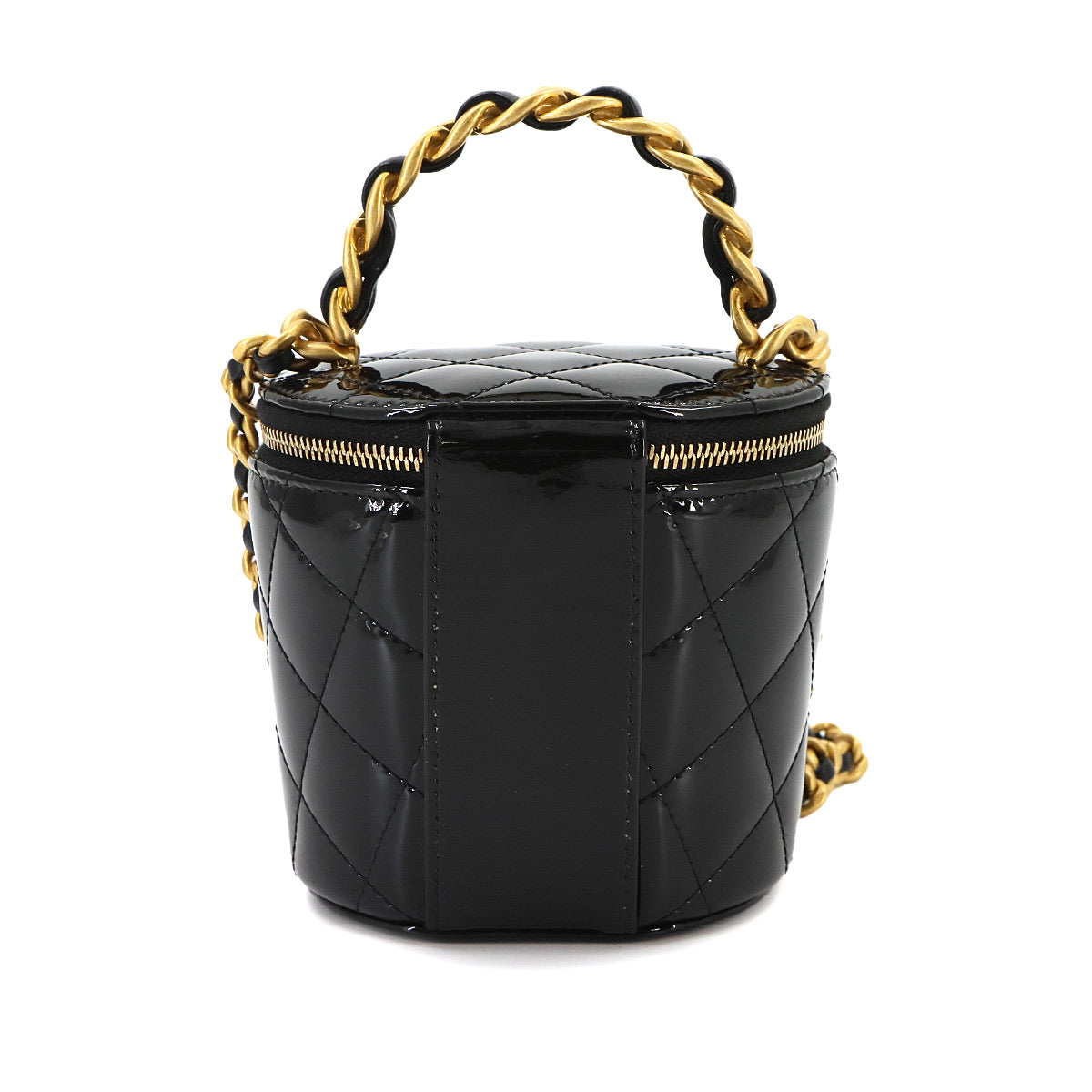 Matelasse Mini Vanity Hand Shoulder Bag Patent Leather Black