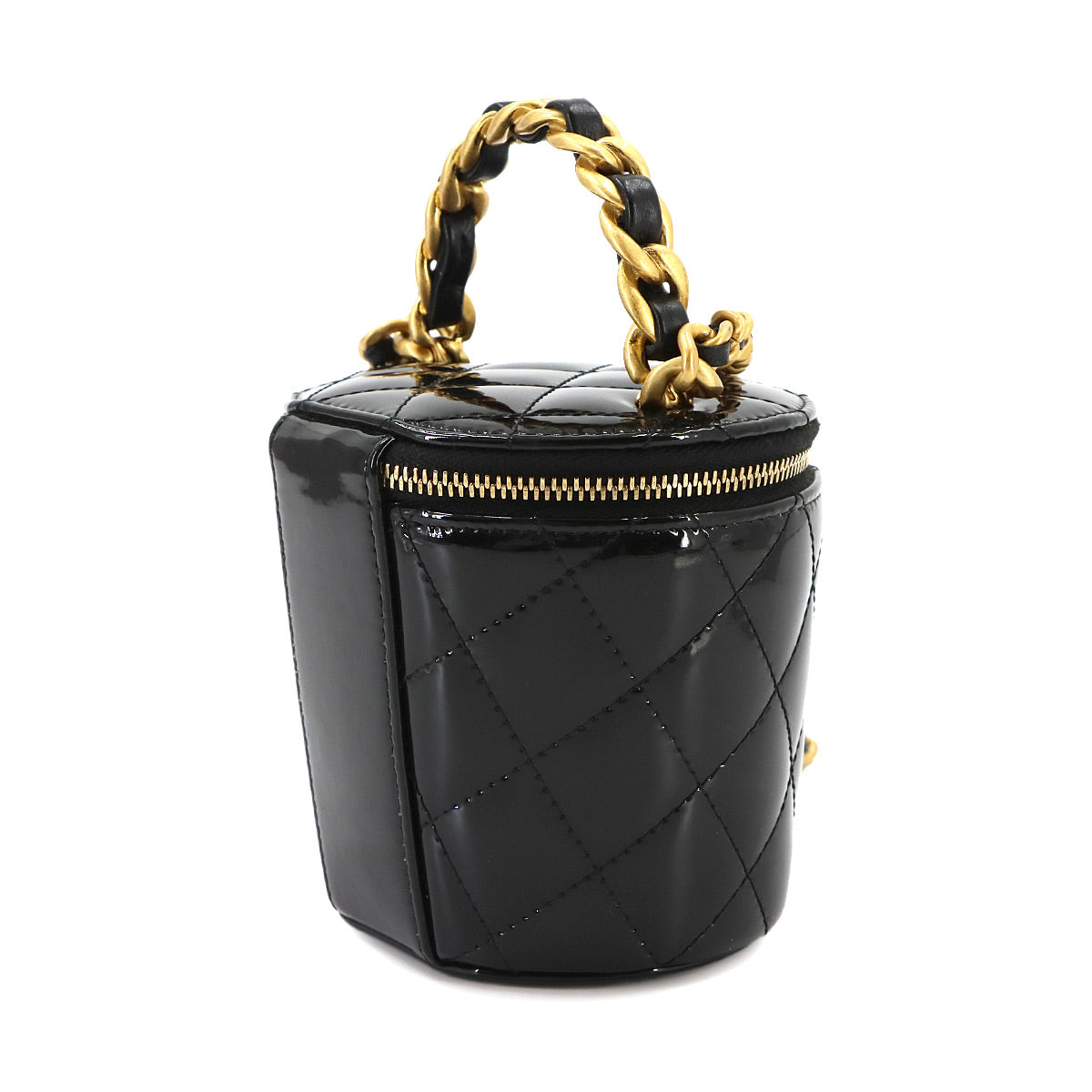 Matelasse Mini Vanity Hand Shoulder Bag Patent Leather Black