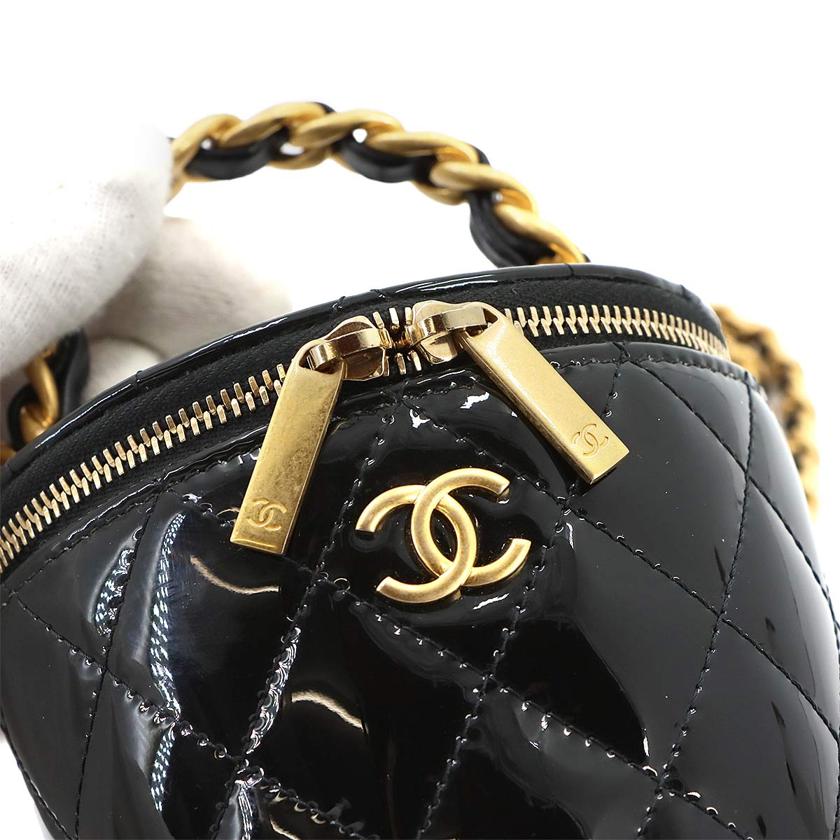 Matelasse Mini Vanity Hand Shoulder Bag Patent Leather Black