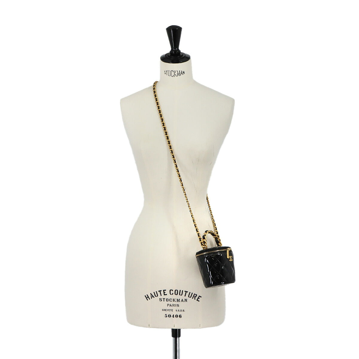 Matelasse Mini Vanity Hand Shoulder Bag Patent Leather Black