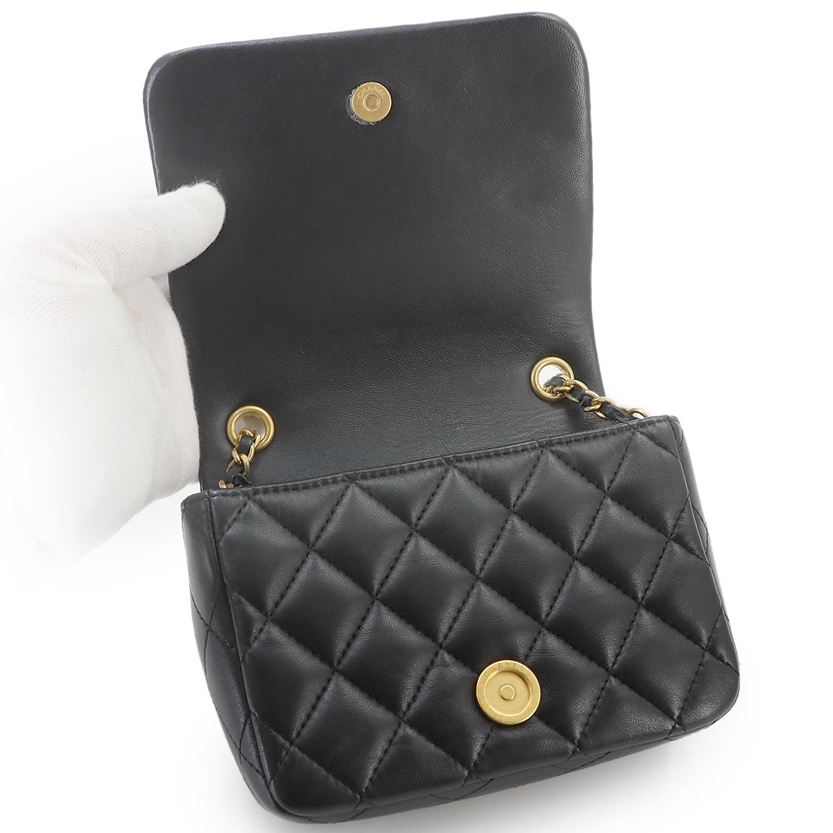 Matelasse Chain Shoulder Bag Leather Black AS2599