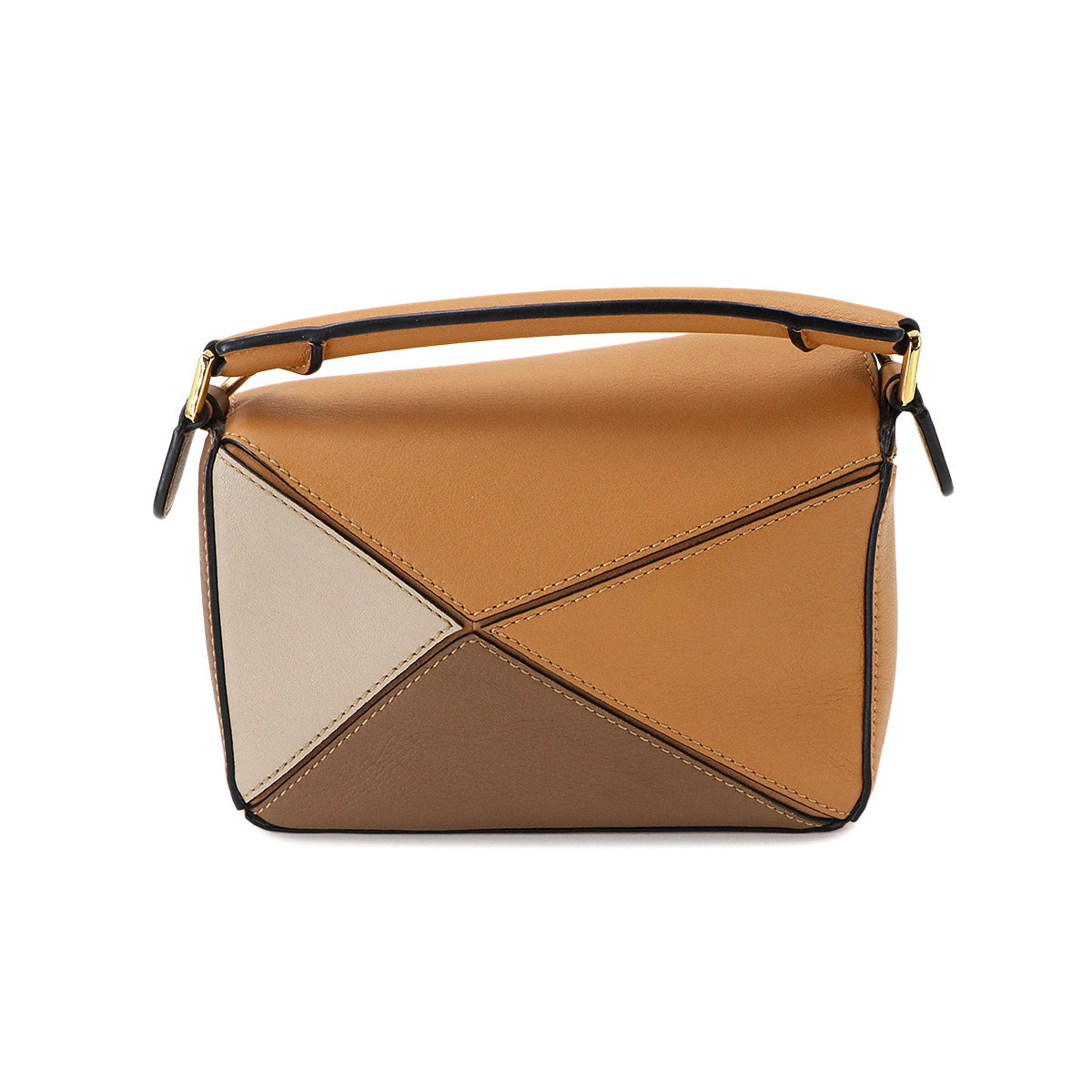 Puzzle Bag Mini 2way Hand Shoulder Bag Leather Brown Beige