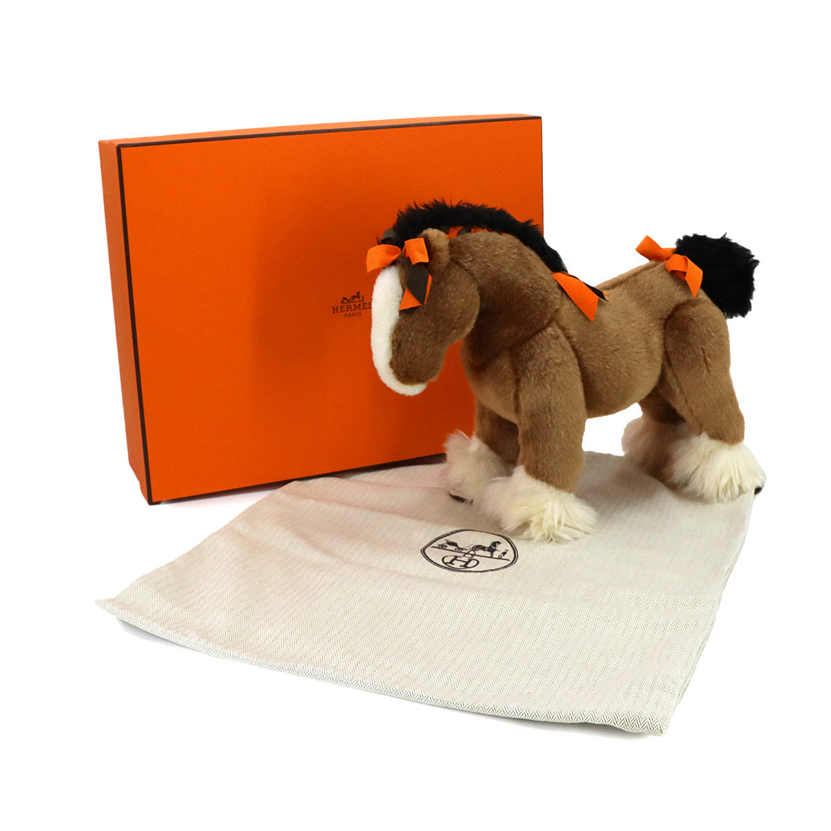 Cheval Hermy PPM Plush Doll Toy Horse Brown White Black Orange