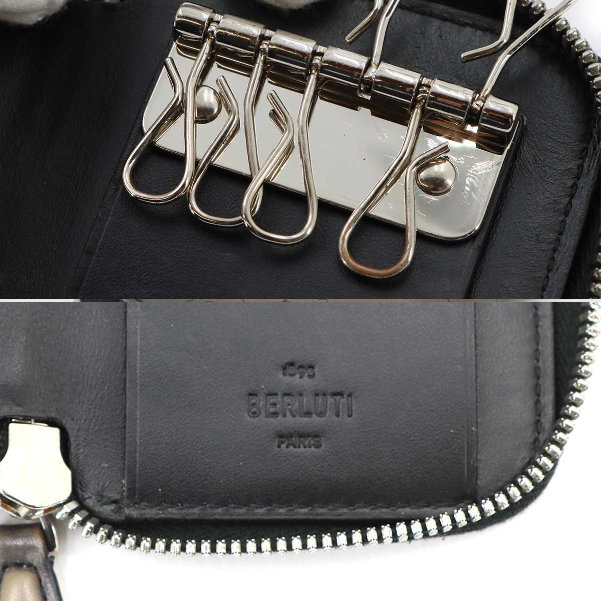 Calligraphy Koto Zip Key Case Venezia Leather Gray