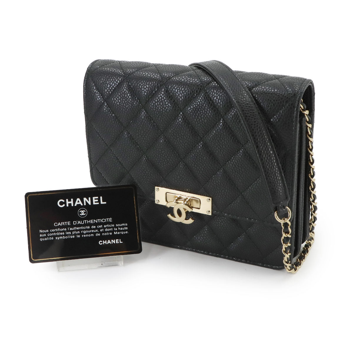 Coco Lock Matelasse Chain Wallet Leather Black