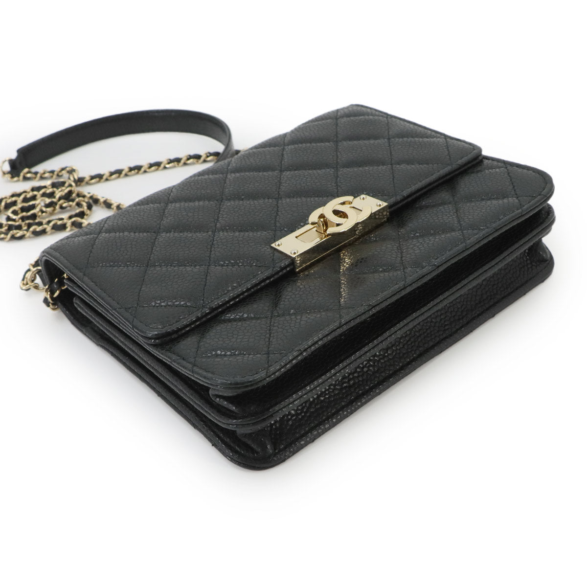 Coco Lock Matelasse Chain Wallet Leather Black