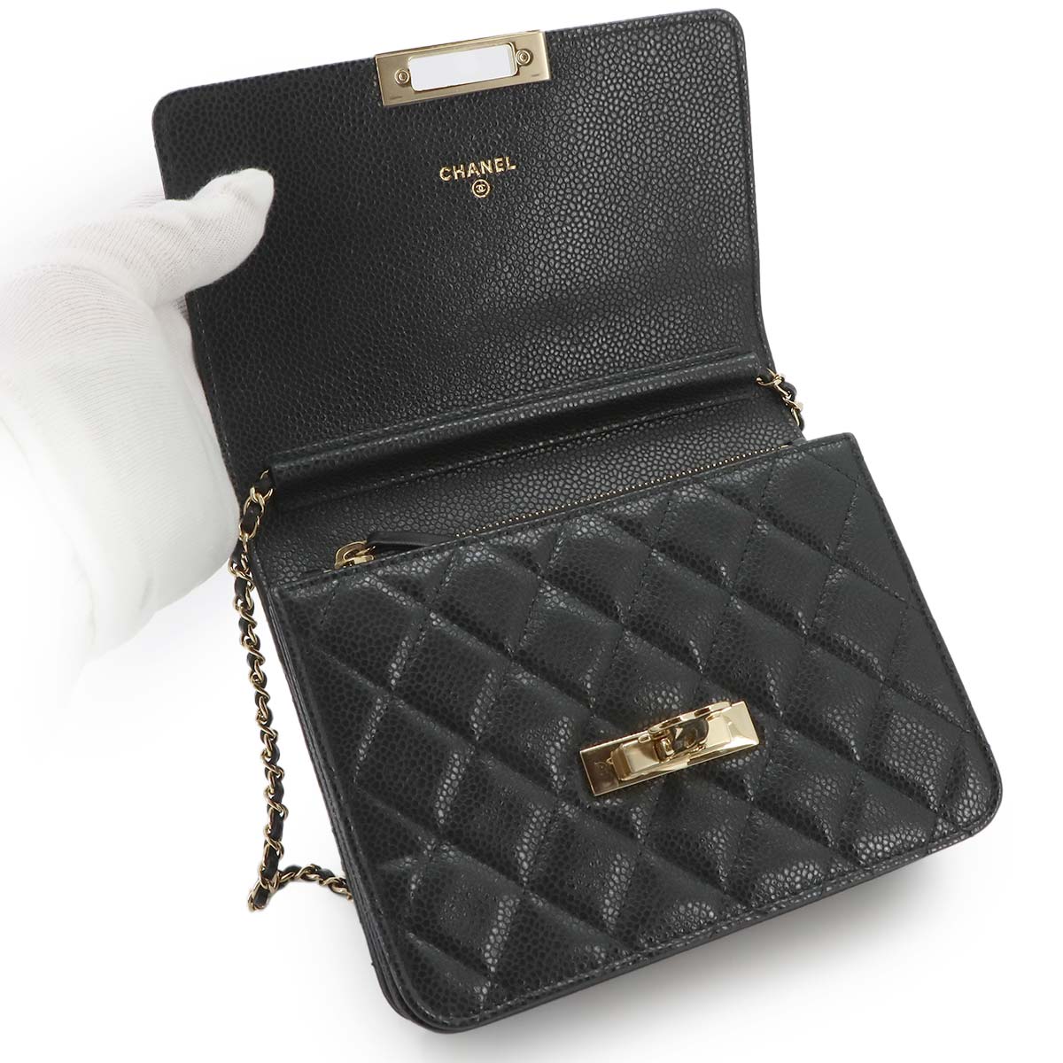 Coco Lock Matelasse Chain Wallet Leather Black