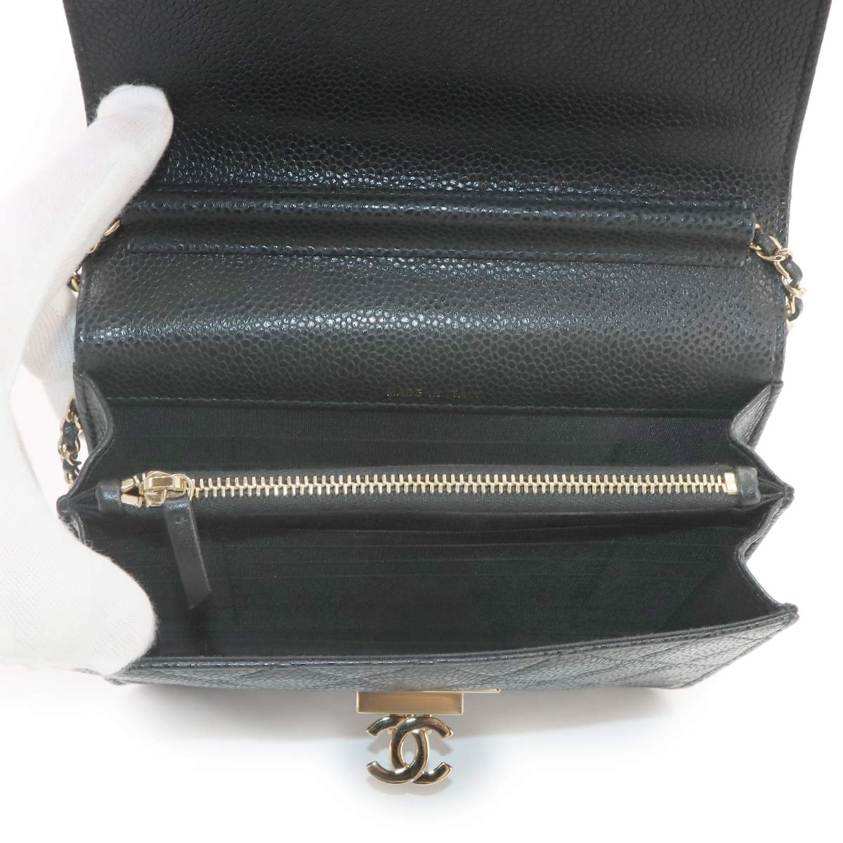 Coco Lock Matelasse Chain Wallet Leather Black