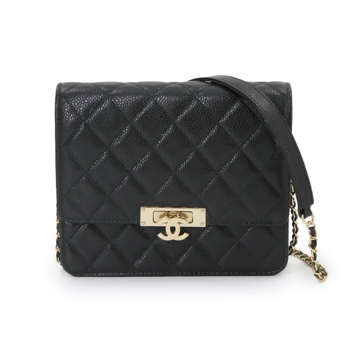 Coco Lock Matelasse Chain Wallet Leather Black