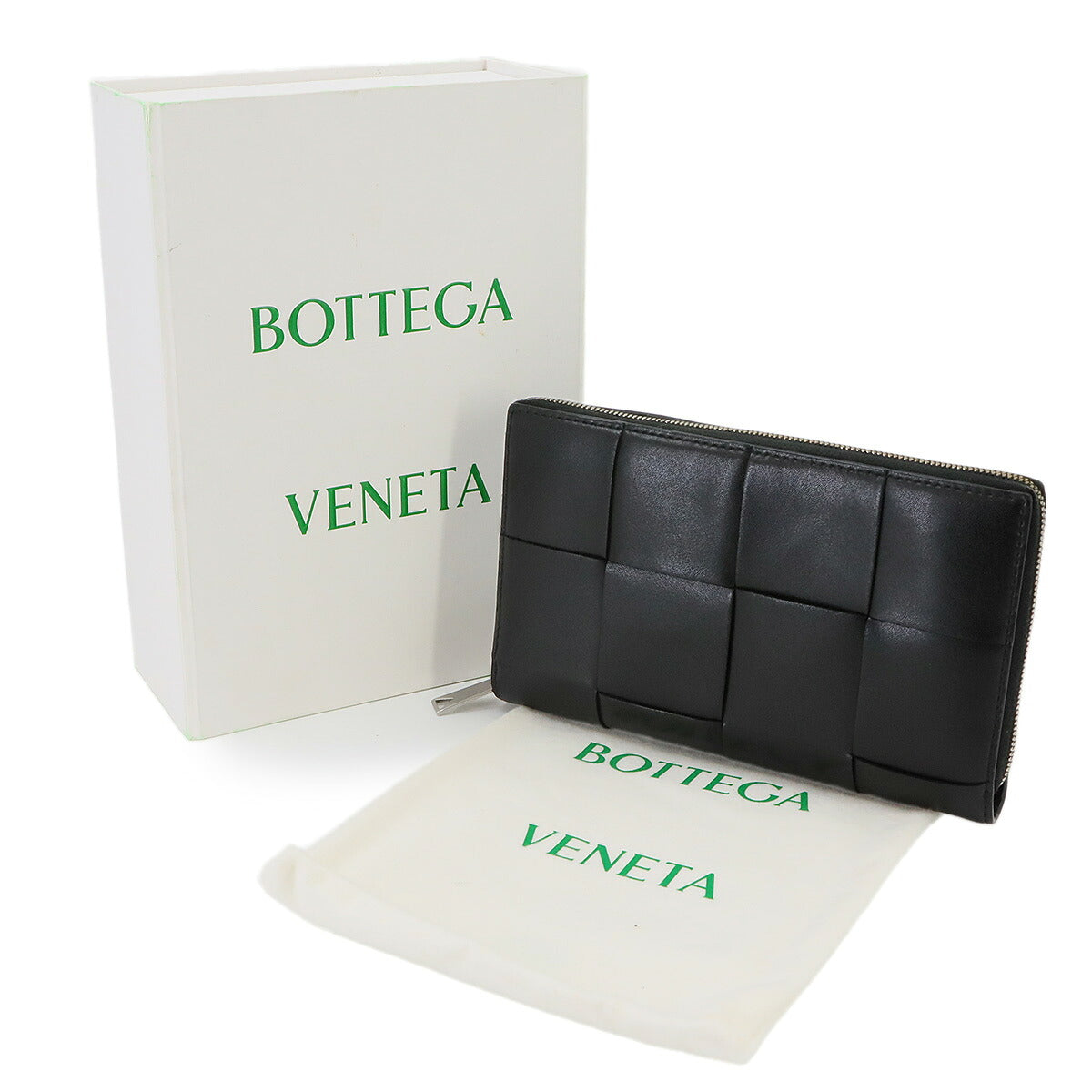 Intrecciato Cassette Zipped Around Wallet Leather Black