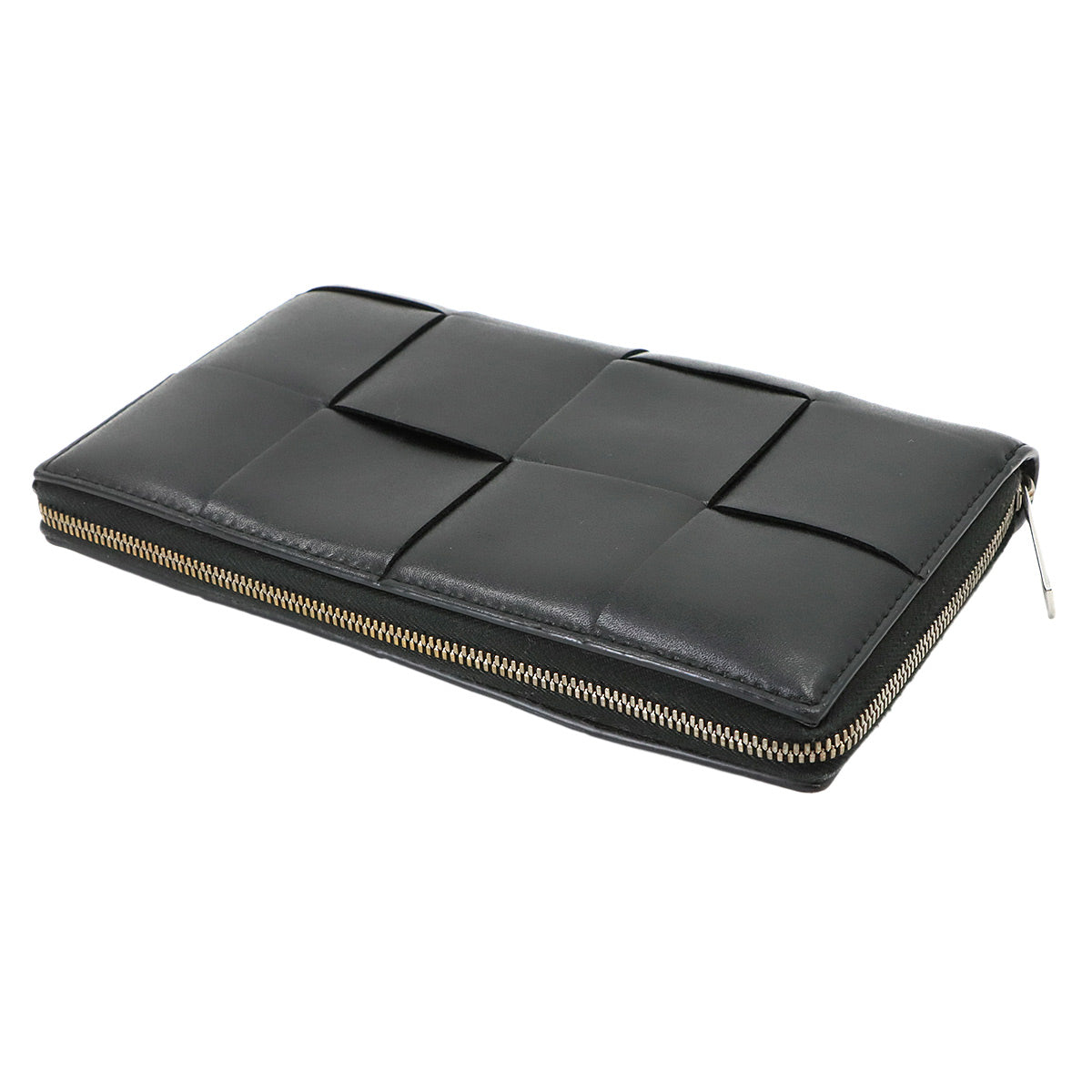 Intrecciato Cassette Zipped Around Wallet Leather Black