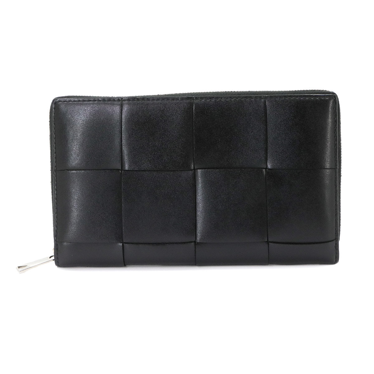 Intrecciato Cassette Zipped Around Wallet Leather Black
