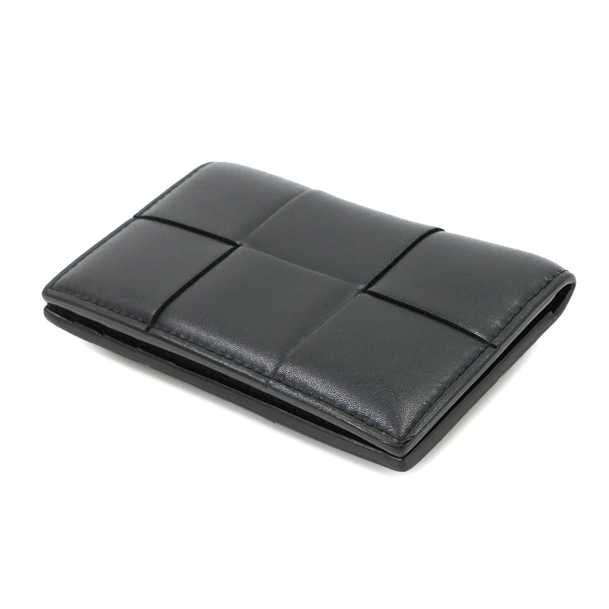 Intrecciato Cassette Flap Card Case Leather Black 748053