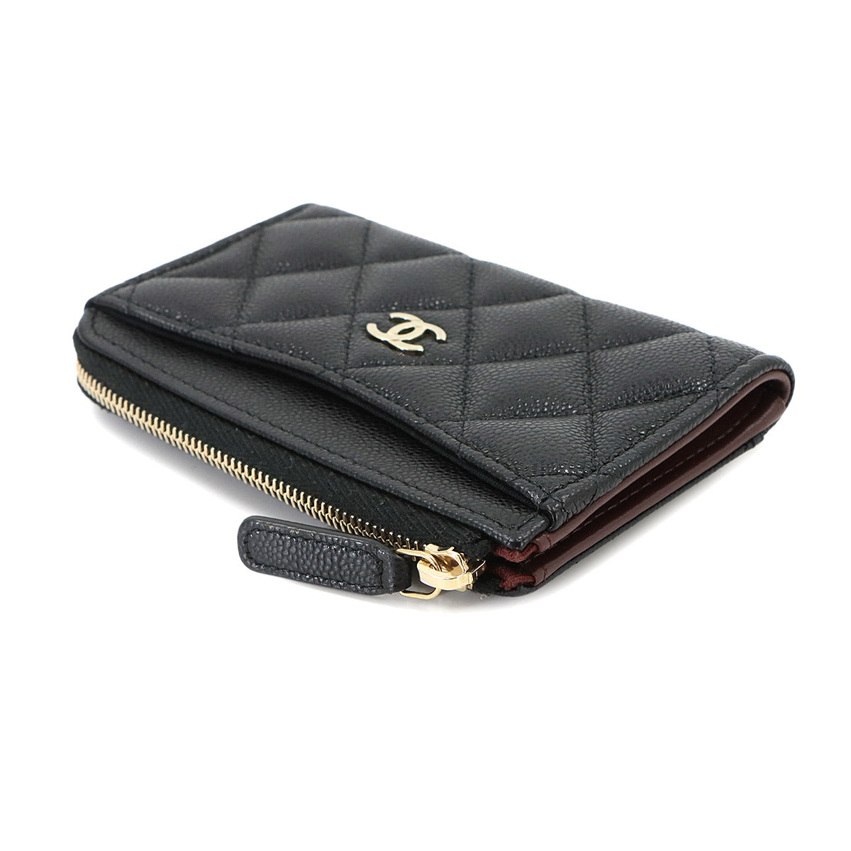 Matelasse Fragment Coin Case Purse Wallet Leather Black