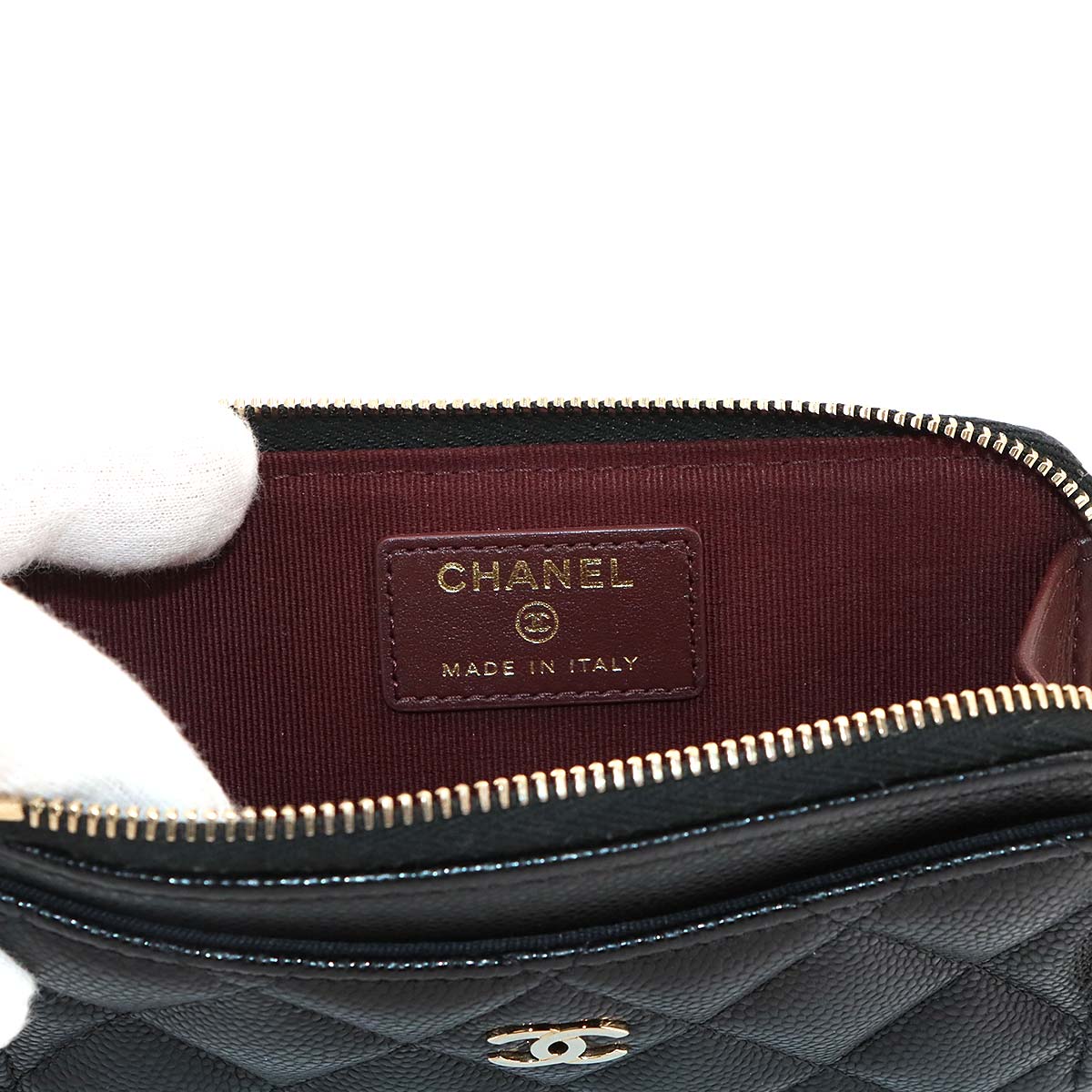 Matelasse Fragment Coin Case Purse Wallet Leather Black