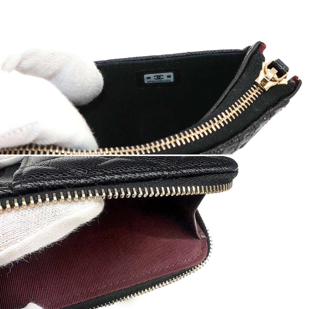 Matelasse Fragment Coin Case Purse Wallet Leather Black