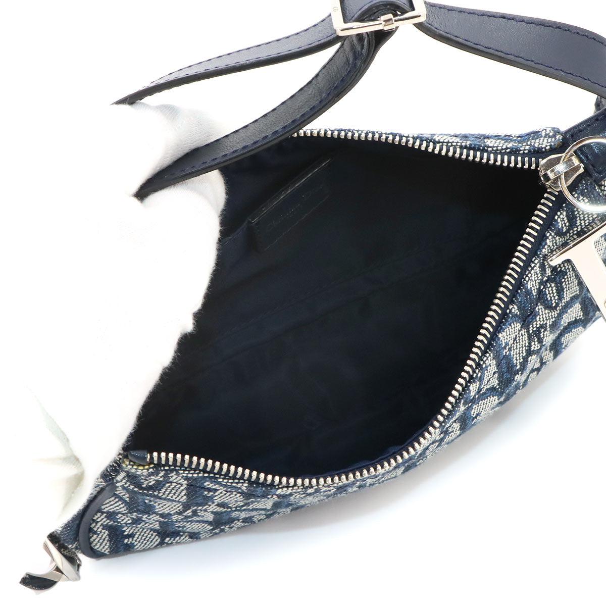 Trotter Shoulder Bag Canvas Leather Navy