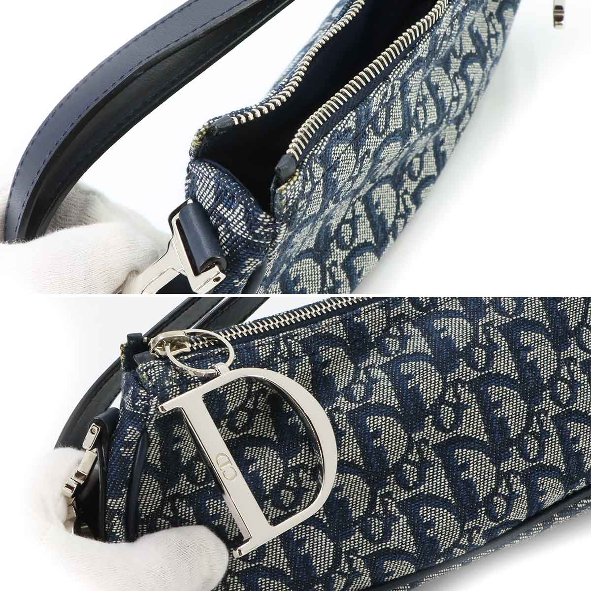 Trotter Shoulder Bag Canvas Leather Navy